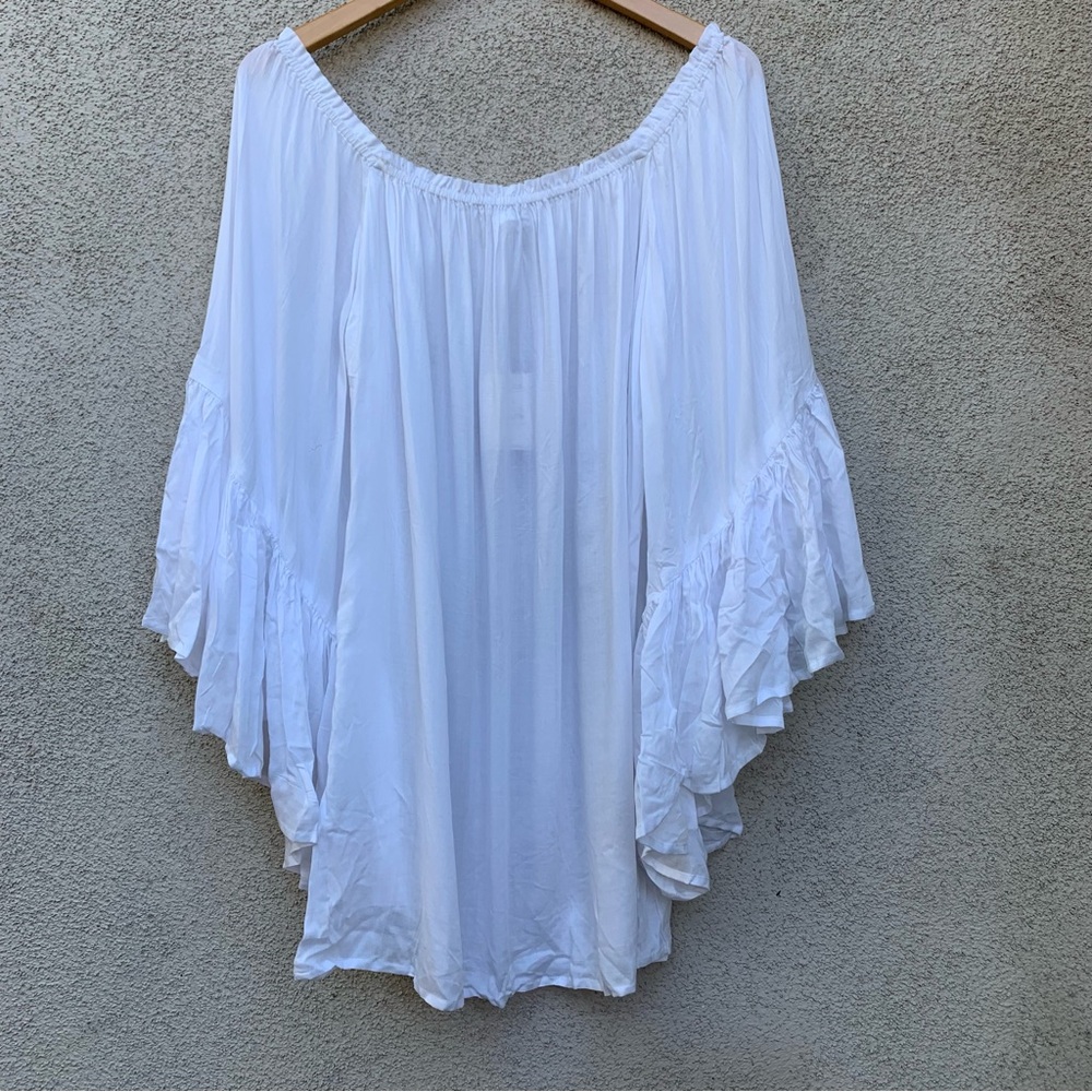 NWT INDAH Boho White Off-Shoulder Swim Cover-Up Tunic Mini Dress size Small - Picture 7 of 8